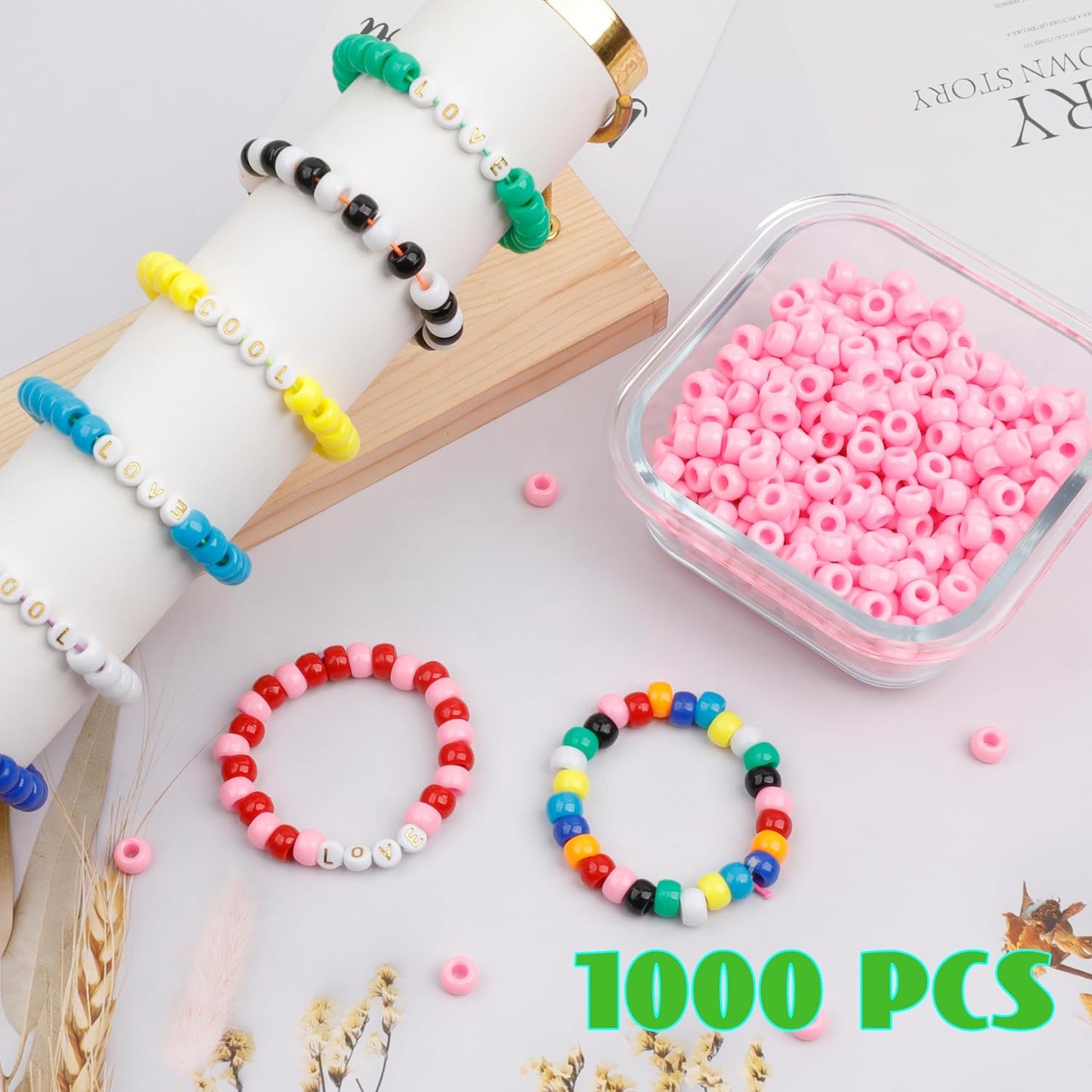 1000Pcs Glow in The Dark Pony Beads 9mm Plastic Kandi Beads Bulk for Friendship Bracelet Necklace Craft Jewelry Making Beads for Hair Braids 9 Color