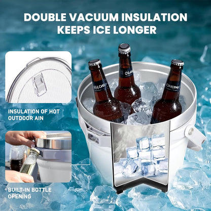 COKTIK 7L Insulated Ice Bucket with Lid，Double Wall Vacuum Stainless Steel Beverage Bucket Keeps Frozen Longer，Holds 6 Longnecks or 3 Bottles of Wine，for Cocktail, Champagne, Large Parties(Blue)