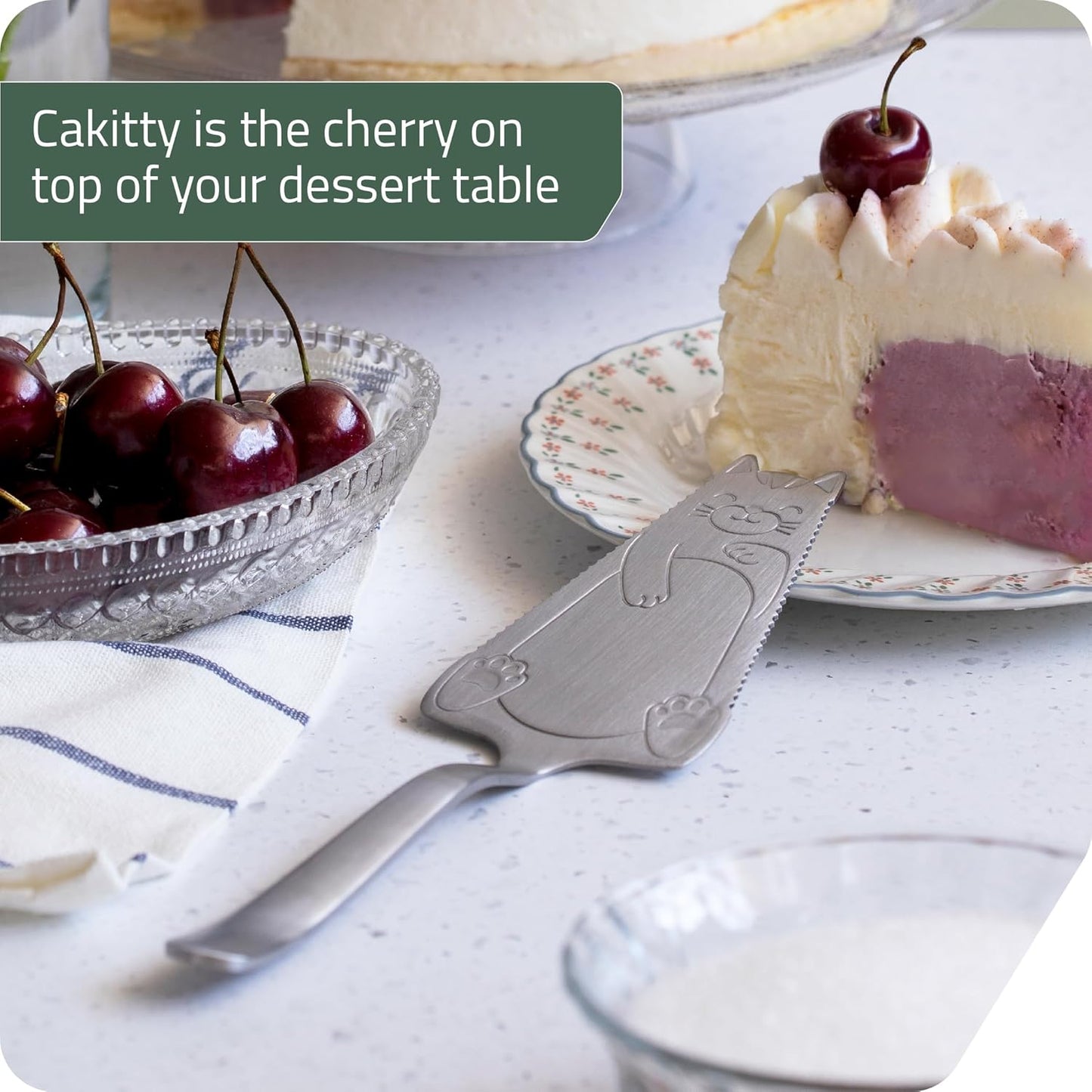 PELEG Design Cakitty Stainless Steel Cat-Shaped Cake Knife and Pie Server – Cake Cutting Knife with Serrated Edges, Dishwasher Safe - Ideal Gift Idea