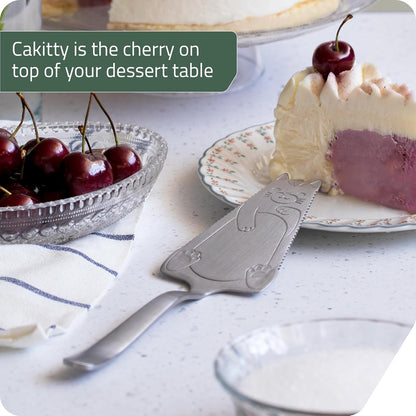 PELEG Design Cakitty Stainless Steel Cat-Shaped Cake Knife and Pie Server – Cake Cutting Knife with Serrated Edges, Dishwasher Safe - Ideal Gift Idea
