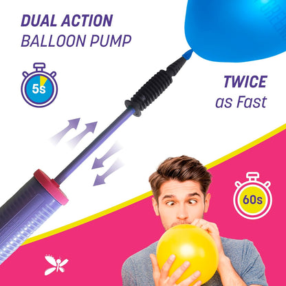 Balloon Pump Hand Held, Inflator Air Pump for Balloons - 2Way Dual Action, Friends can Help - Sturdy Ballon Inflator Pump