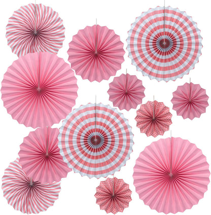 ONUPGO Red Paper Fans Hanging Paper Fans Flower Set, 12PCS Mexican Fiesta Kids Party Decorations Hanging Banner for Wedding Birthday Engagement Bridal Shower Baby Shower Event Holiday Celebration