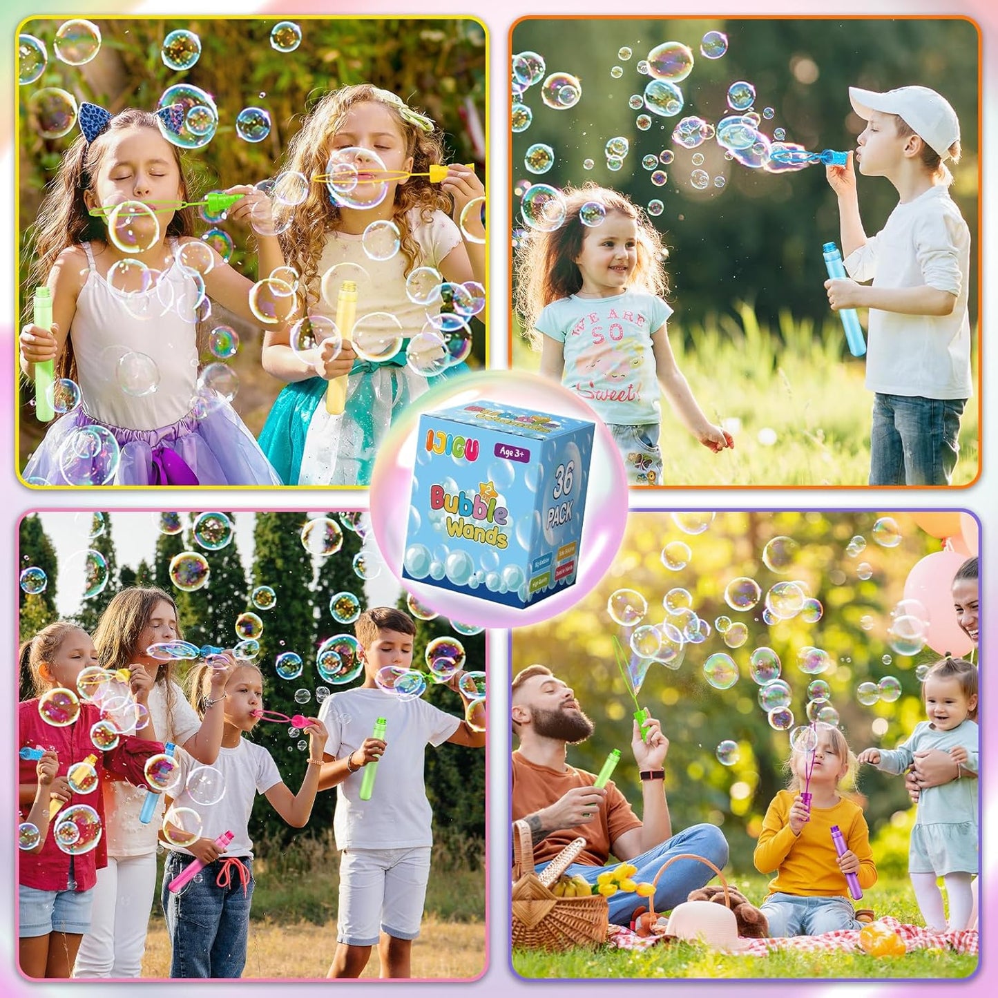 36 Pack Big Bubble Wands Bulk in 6 Colors, Ideal for Easter, Summer, Halloween, Valentine, School Classroom Prizes
