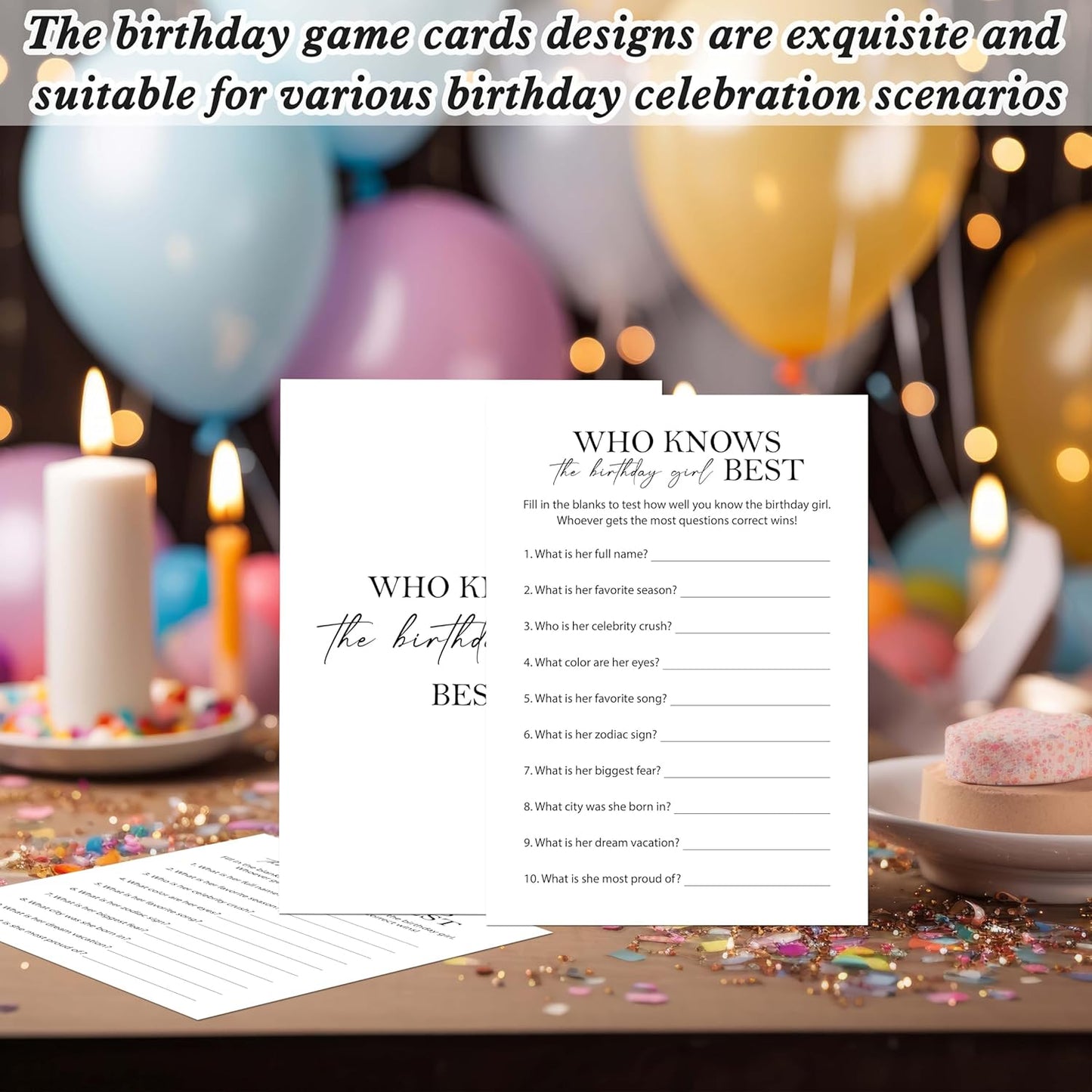 Birthday Party Games Card for Adults, 30 Pcs Ice Breaker Game Cards for Girl Bday Celebrations Decorations Supplies Favors - B01