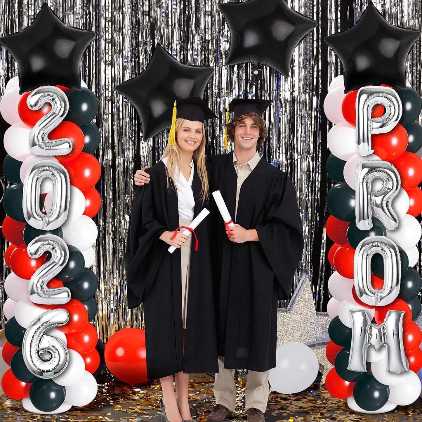 2 Sets Graduation Balloon Column Stand Kits with Balloons 2026 Grad Themed Decoration Navy Blue Balloon Tower Stand Kit for Grad High School & College Celebration Party Decor