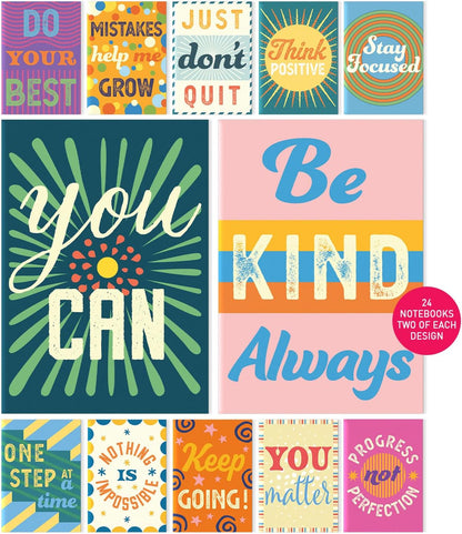 S&O Motivational Mini Notebooks Bulk Set w/12 Unique Messages, Inspirational Notebooks for Kids, tiny pocket journals Collection for Children, small Diaries Pack writing pads, 44 pages, 3.5” x 5”