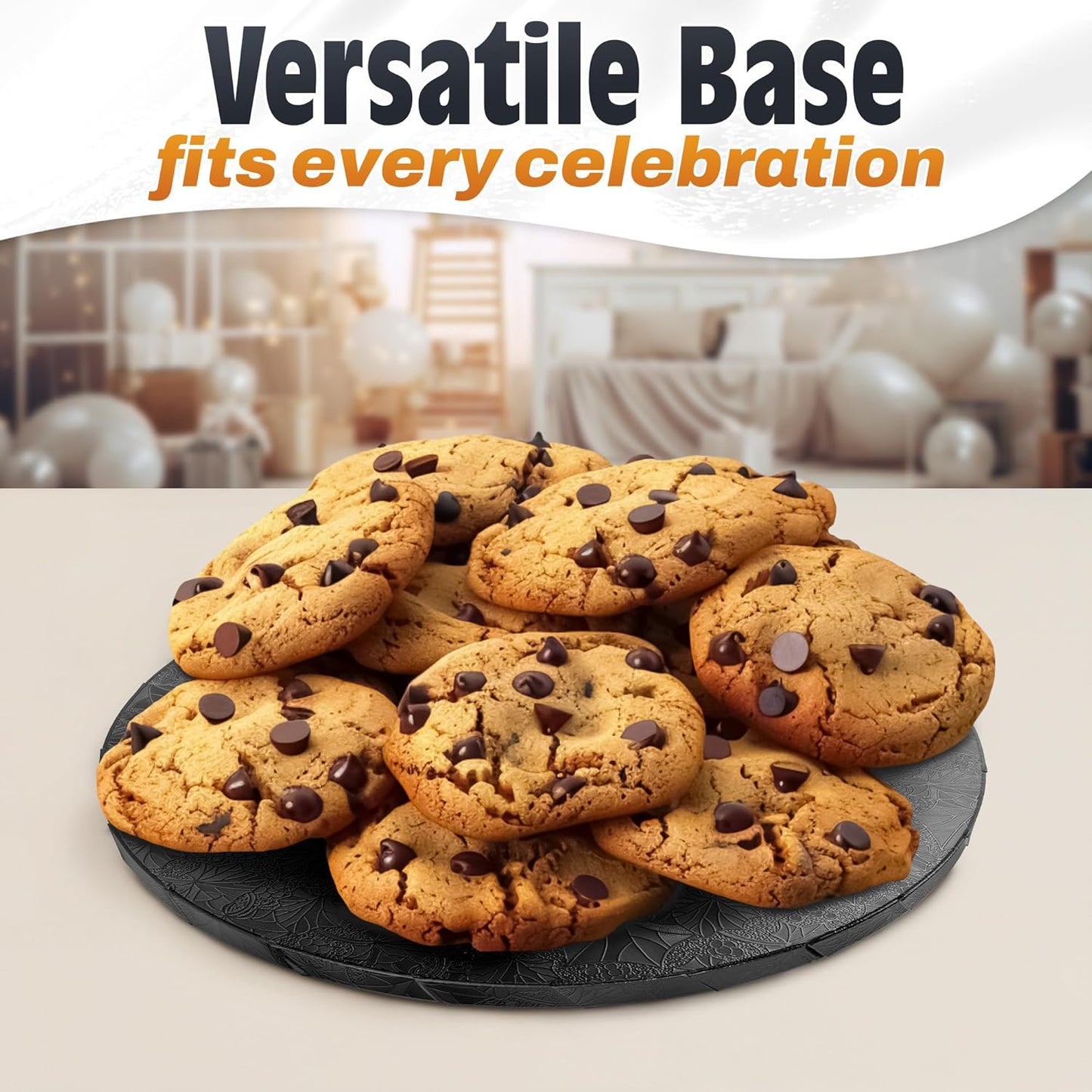 12 Inch Cake Drum, Black Cake Board for Picture-Ready Celebration Cakes, 1/2 Inch Thick Round Cardboard Base with Grease & Moisture Resistant Surface and Decorative Pattern for Parties and Weddings