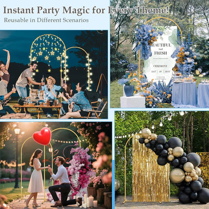 Wedding Arch Backdrop Stand, 6FT, 5FT, 4FT Set of 3 Metal Gold Balloon Arch kit Stand for Ceremony Baby Shower Birthday Bridal Party Event Background Decoration, Garden Climbing Plant Fram