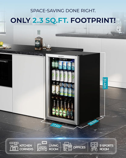 EUHOMY 4.5 Cu.ft Beverage Refrigerator and Cooler, 145 Can Mini fridge with Glass Door for Soda Beer Wine, Small Drink Dispenser with Digital Adjustable Thermostat for Home Office Bar