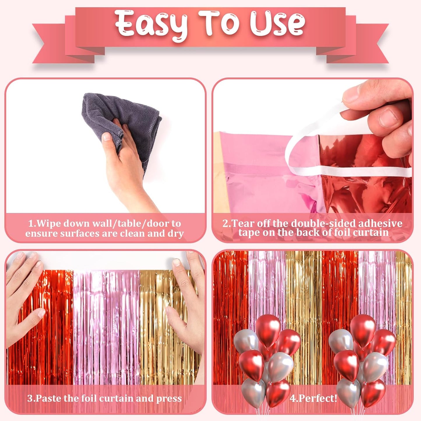 Voircoloria 3 Pack 3.3x8.2 Feet Gold Foil Fringe Backdrop Curtains, Tinsel Streamers, Fringe Backdrop for 2025 New Years Eve, Graduation, Birthday, Baby Shower, Gender Reveal, Disco Party - Colors A