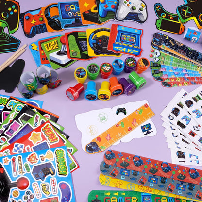 BenLouis 96 Pcs Video Game Party Favors Neon School Stationery Bulk for Kids Classroomgame Level Up Birthday Gift Candy Goodie Bag Fillers Fun Glow Gamepad Game Decor Pinata Prize Activity Supplies