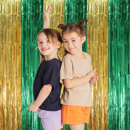 Voircoloria 3 Pack 3.3x8.2 Feet Gold Foil Fringe Backdrop Curtains, Tinsel Streamers, Fringe Backdrop for 2025 New Years Eve, Graduation, Birthday, Baby Shower, Gender Reveal, Disco Party - Colors A