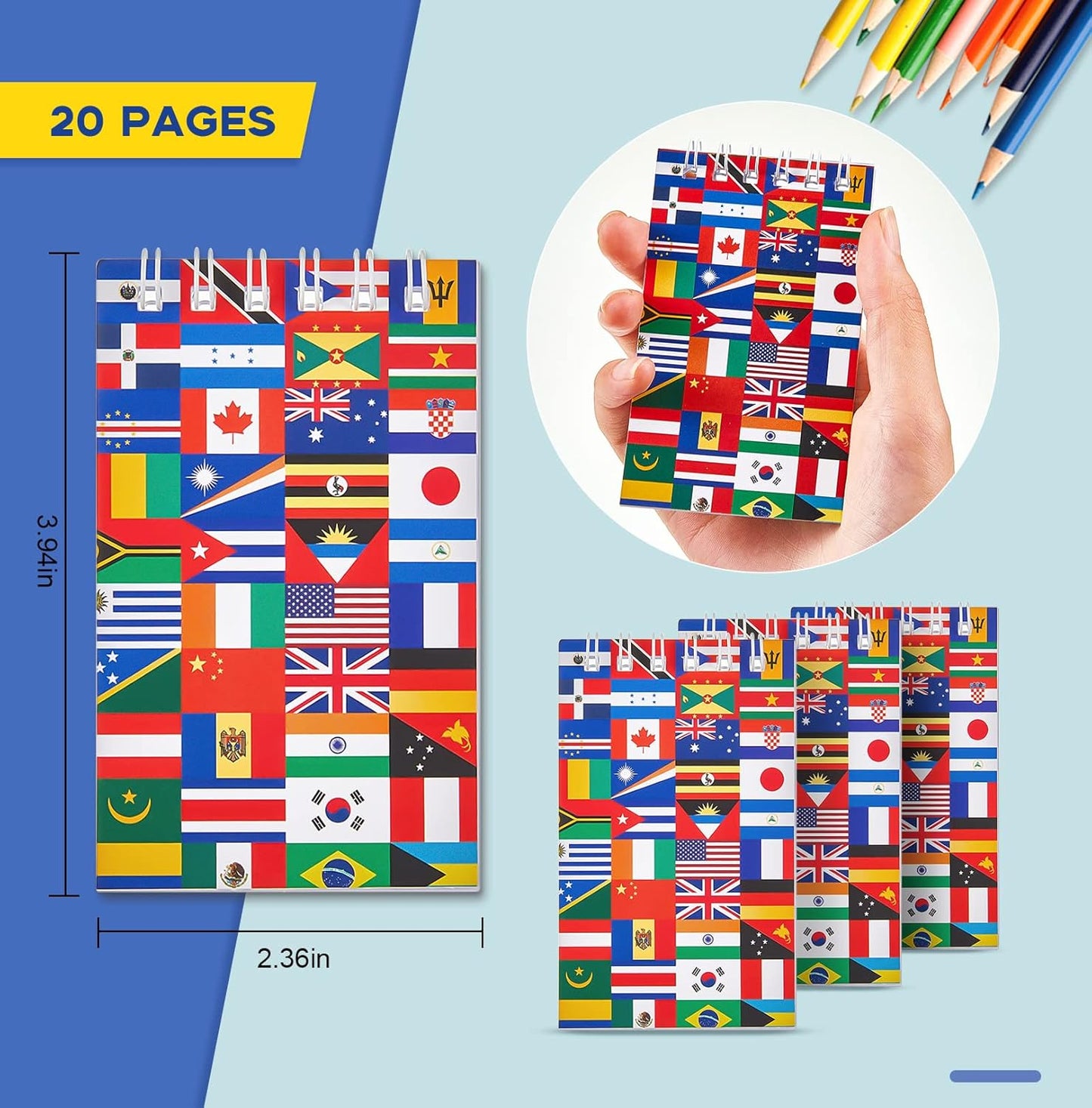 Ctosree 24 Pack World Flags Notepads International Flags Notebook Country Flag of The World Notepad Mini Note Pads Multicultural Party Decoration Gift for School Rewards Office Supplies birthday gifts