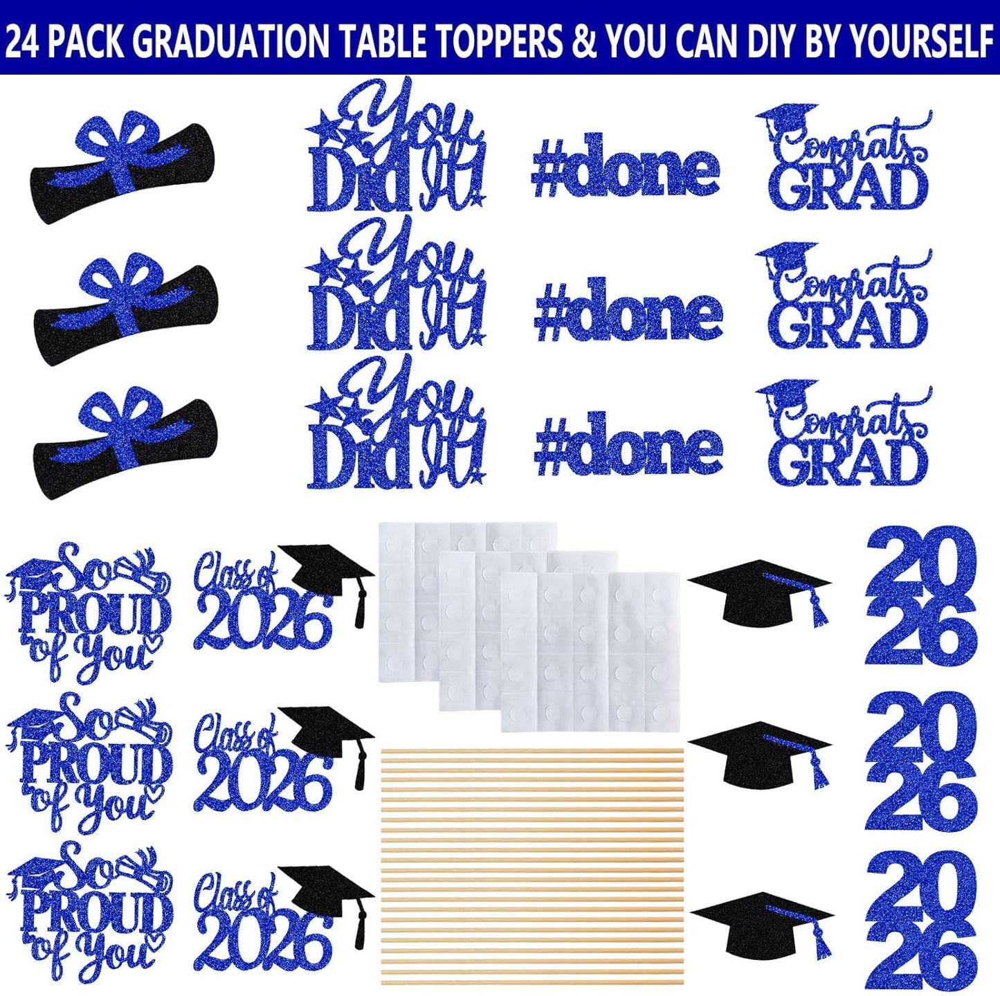 24Pcs 2026 Graduation Table Centerpieces Gold, Graduation Centerpieces for Tables 2026 Gold Class of 2026 Graduation Centerpiece Sticks for 2026 Graduation Party Table Decorations Gold