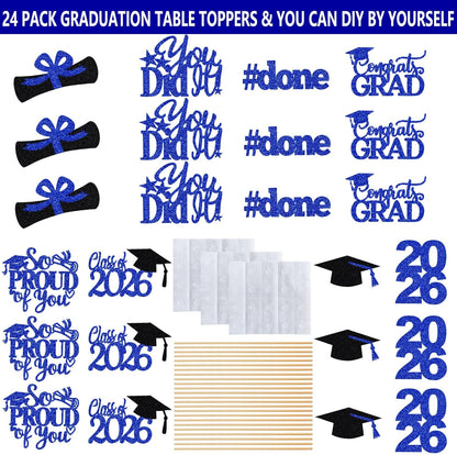 24Pcs 2026 Graduation Table Centerpieces Gold, Graduation Centerpieces for Tables 2026 Gold Class of 2026 Graduation Centerpiece Sticks for 2026 Graduation Party Table Decorations Gold
