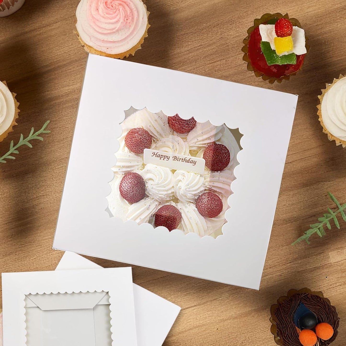 KEEPARTY 15 PCS White Tall Cake Boxes with Window 3 Sizes 12x12x12 10x10x10 8x8x8 Inches Bakery Cake Boxes Square Cake Containers