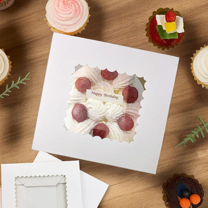 KEEPARTY 15 PCS White Tall Cake Boxes with Window 3 Sizes 12x12x12 10x10x10 8x8x8 Inches Bakery Cake Boxes Square Cake Containers