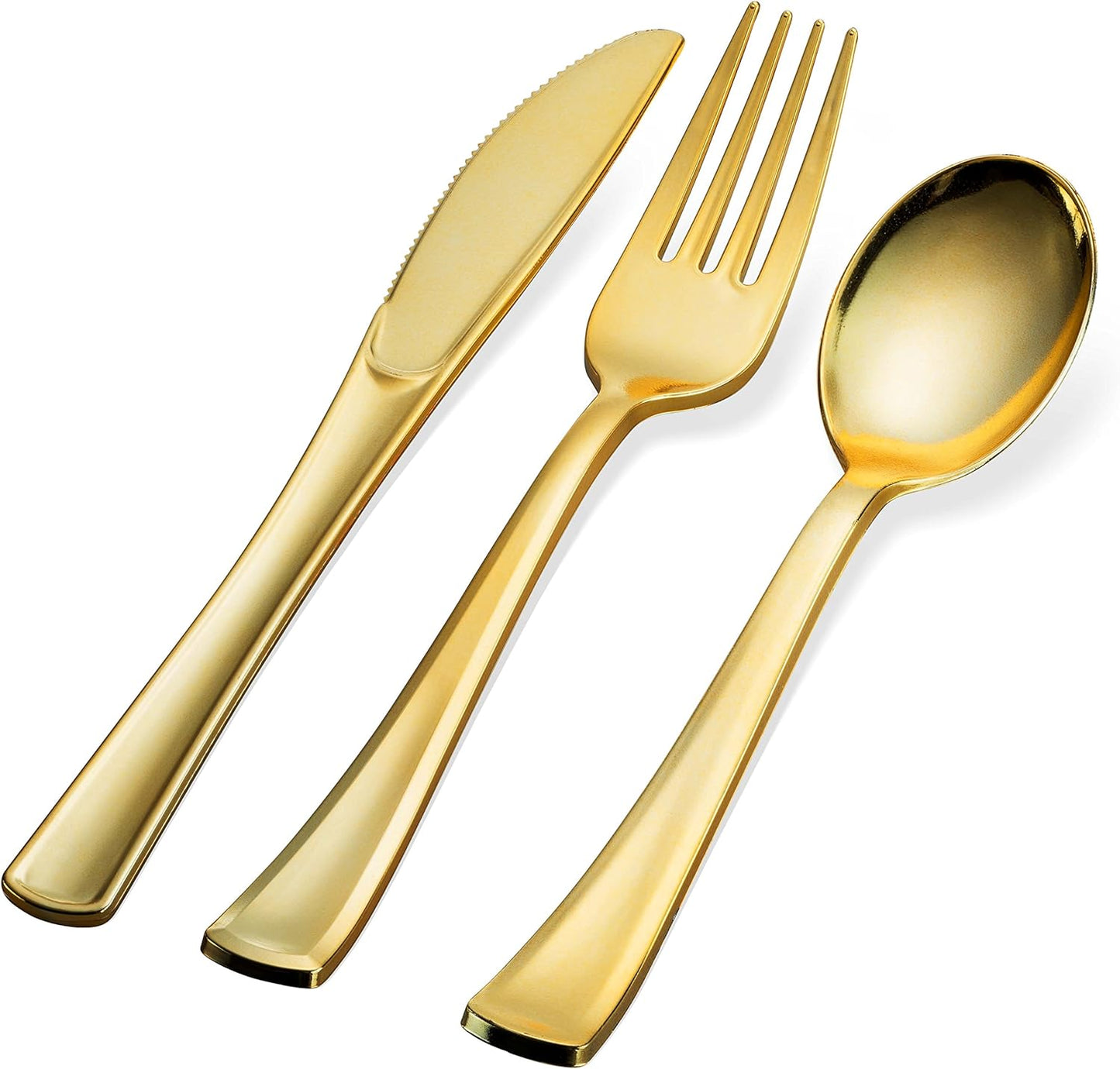 160 Silverware Set - Disposable Flatware - 80 Plastic Forks, 40 Plastic Spoons, 40 Cutlery Knives - Heavy Duty for Party Bulk Pack (Gold)