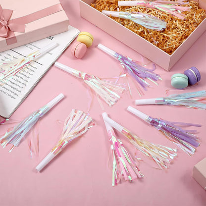 24 pcs Party Blowers Glitter Noise Makers Metallic Fringed Party Horns Pastel Noisemakers for Birthday Blow Horns Graduation New Years Sporting Gatherings Favors Supplies Eve Christmas