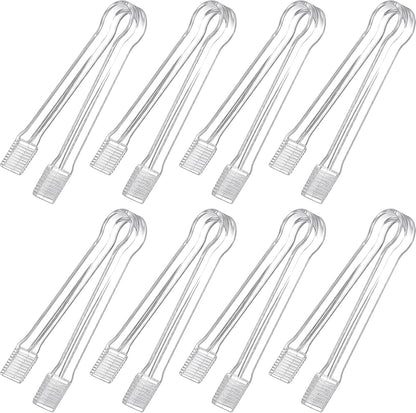Didaey 8-Piece Plastic Tongs - Clear Mini Serving Utensils, 6.3 Inch Small Tongs for Food, Ice, Salad, Buffet, Weddings, Barbecue Party