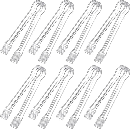 Didaey 8-Piece Plastic Tongs - Clear Mini Serving Utensils, 6.3 Inch Small Tongs for Food, Ice, Salad, Buffet, Weddings, Barbecue Party