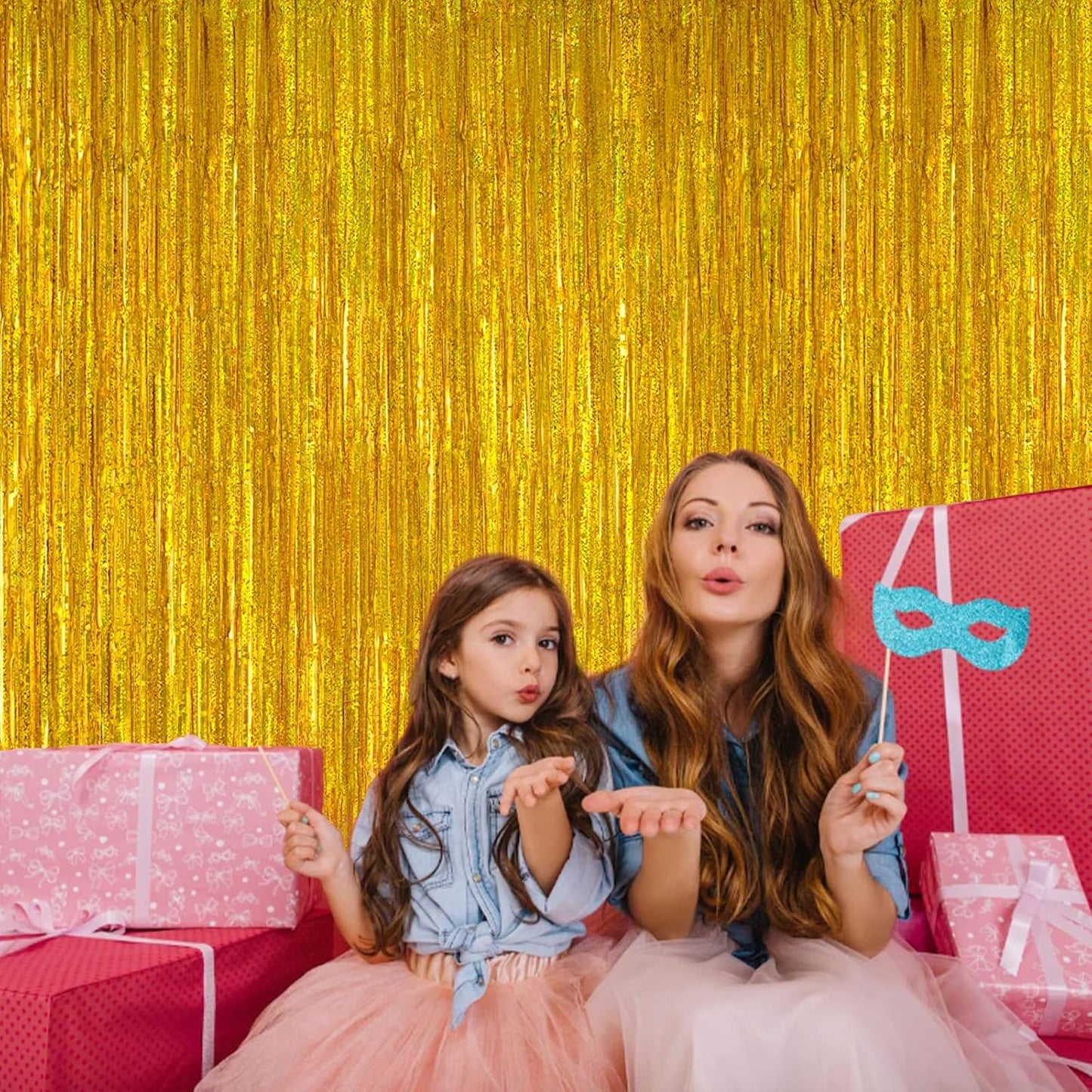 2 Pack 3.2ft x 8.2ft Silver Metallic Tinsel Foil Fringe Curtains, Door Streamer Photo Booth Backdrop for Birthday Graduation Engagement Bridal Shower Bachelorette Baby Shower Party Decorations