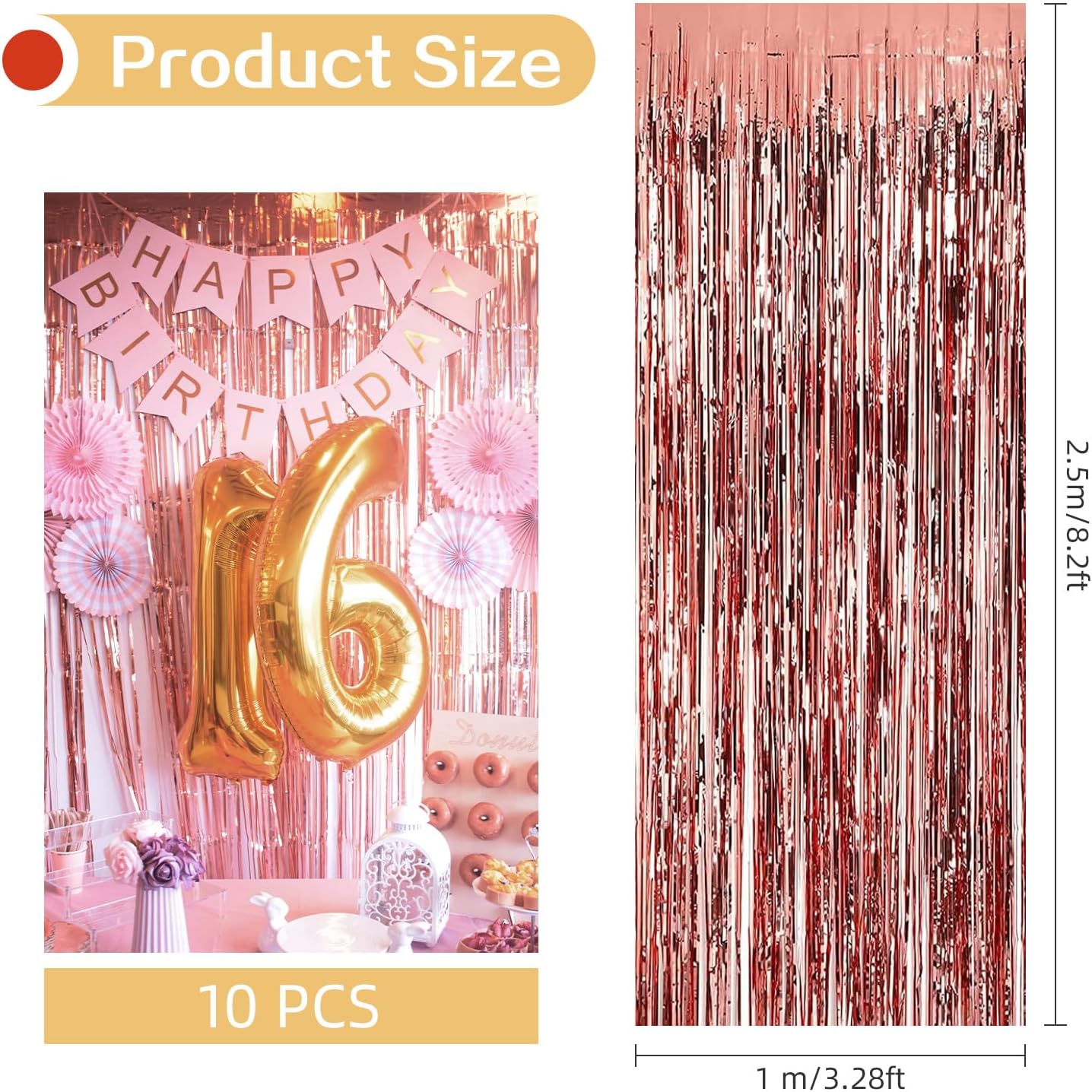 10 Pack Silver Backdrop Curtain 3.2ft x 8.2ft Metallic Tinsel Foil Fringe Curtains Photo Booth Background for Birthday Party Decoration Baby Shower Engagement Wedding Christmas Decoration (Silver)