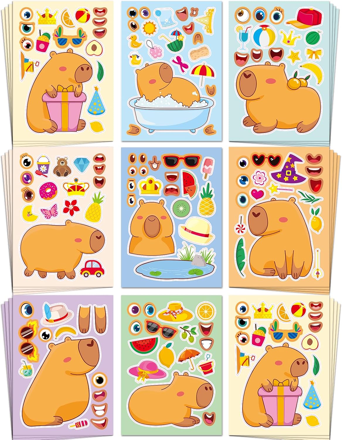 Aowplc 36 Pcs Make-A-Face Sticker Sheets Kids Party Favors Mix and Match Stickers with Dinosaurs, Mermaids, Unicorns, Horses, Farm & Sea Animals for Parties, Birthdays, Classroom Activities & Crafts
