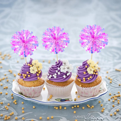 Ephlyn 30Pcs Foil Firework Cupcake Toppers Sparkle Tinsel Cupcake Picks Drink Stirrers Cocktail Food Fruit Toothpicks for Baby Shower Graduation Party Supplies White