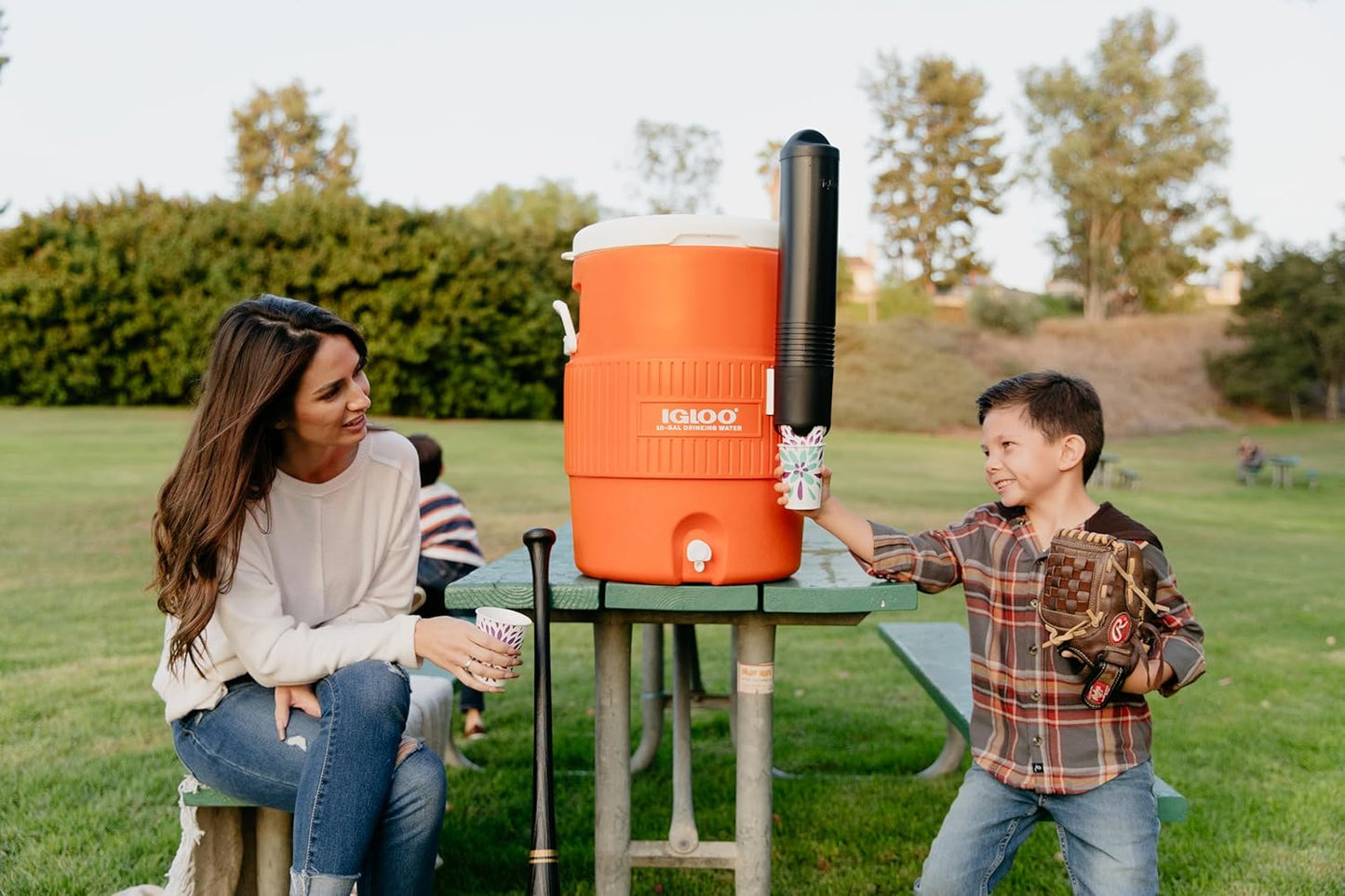 Igloo 5 Gallon Portable Sports Cooler Water Beverage Dispenser with Flat Seat Lid, Insulated Beverage Dispenser, Orange/White