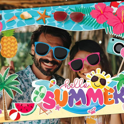 Hawaiian Photo Booth Props,Pool Party Decorations Summer Photo Booth Prop Summer Party Supplies Tropical Beach Party Selfie Props for Luau Summer Decor