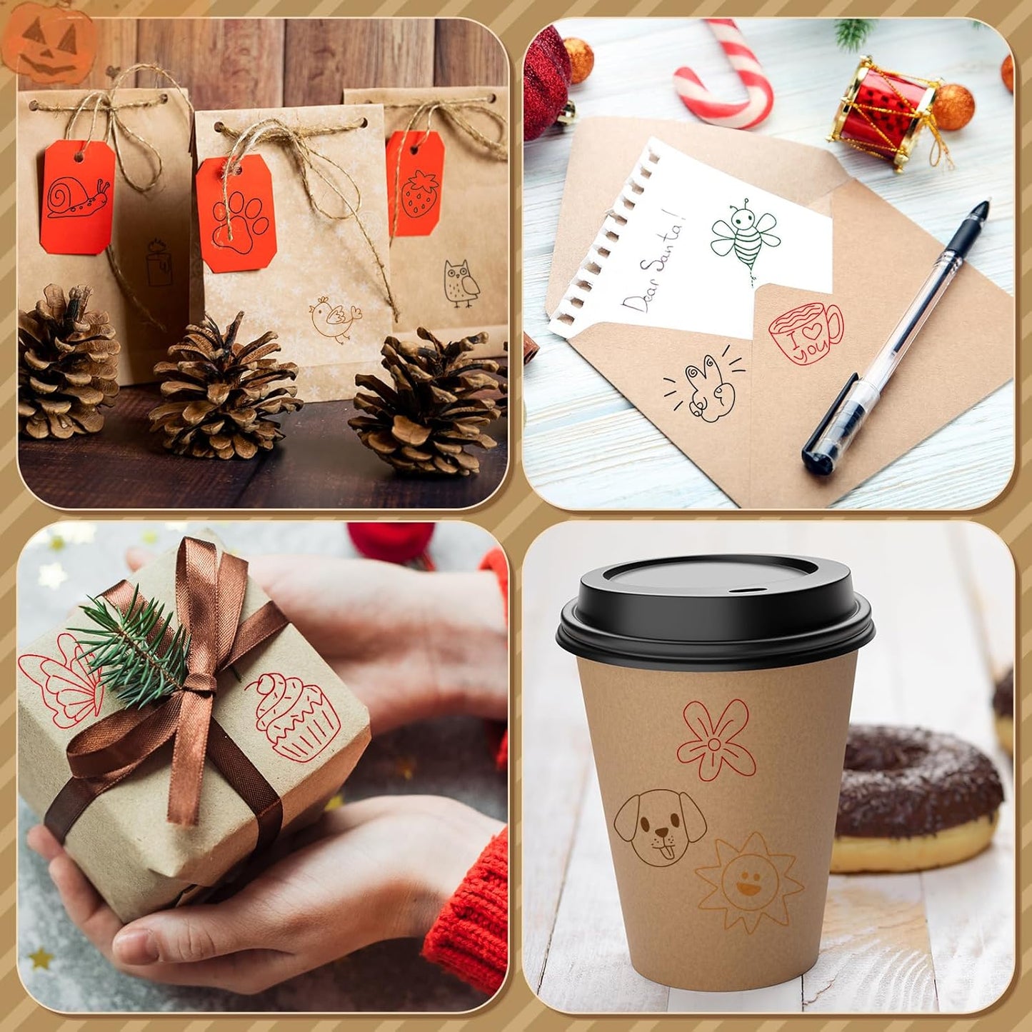 Maitys 36pcs Cartoon Pattern Wood Stamps Set Wooden Rubber Holiday Stamps Cute Cake Elephant Candle Butterfly Bee Pattern for Card Making Decoration and Scrapbooking Supplies DIY Tools Gifts