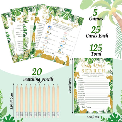 Yinder 145 Pcs Baby Shower Games Activities Cards with 20 Pencils Includes Baby Bingo Description and Wishes Guess Who Price is Right Word Scramble Game(Here Comes the Son)