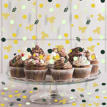 300PC Greenery Happy Birthday Confetti for Table Gold Glitter and Sage Green Birthday Party Decorations for Kids/Adult