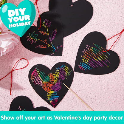JOYIN 60 Packs Valentines Day Gifts Cards with Scratch Heart for Kids Magic Color Scratch Paper Heart Rainbow Cards for Valentine Crafts and Art Classroom Exchange, Party Favors
