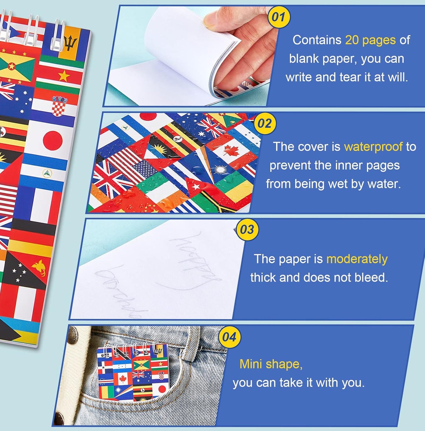 Ctosree 24 Pack World Flags Notepads International Flags Notebook Country Flag of The World Notepad Mini Note Pads Multicultural Party Decoration Gift for School Rewards Office Supplies birthday gifts
