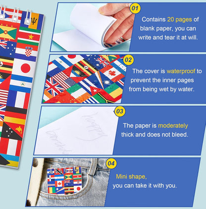 Ctosree 24 Pack World Flags Notepads International Flags Notebook Country Flag of The World Notepad Mini Note Pads Multicultural Party Decoration Gift for School Rewards Office Supplies birthday gifts