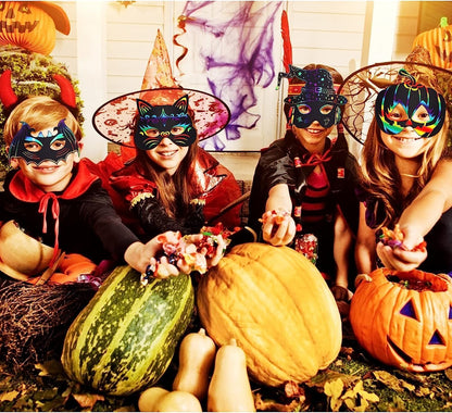 Max Fun 48PCS Halloween Crafts for Kids Kit, Rainbow Scratch Art and Crafts Mask, Birthday Cosplay Classroom Decoration, Magic Scratch Paper Halloween Party Favors Supplies Bat Witch Pumpkin Zombie