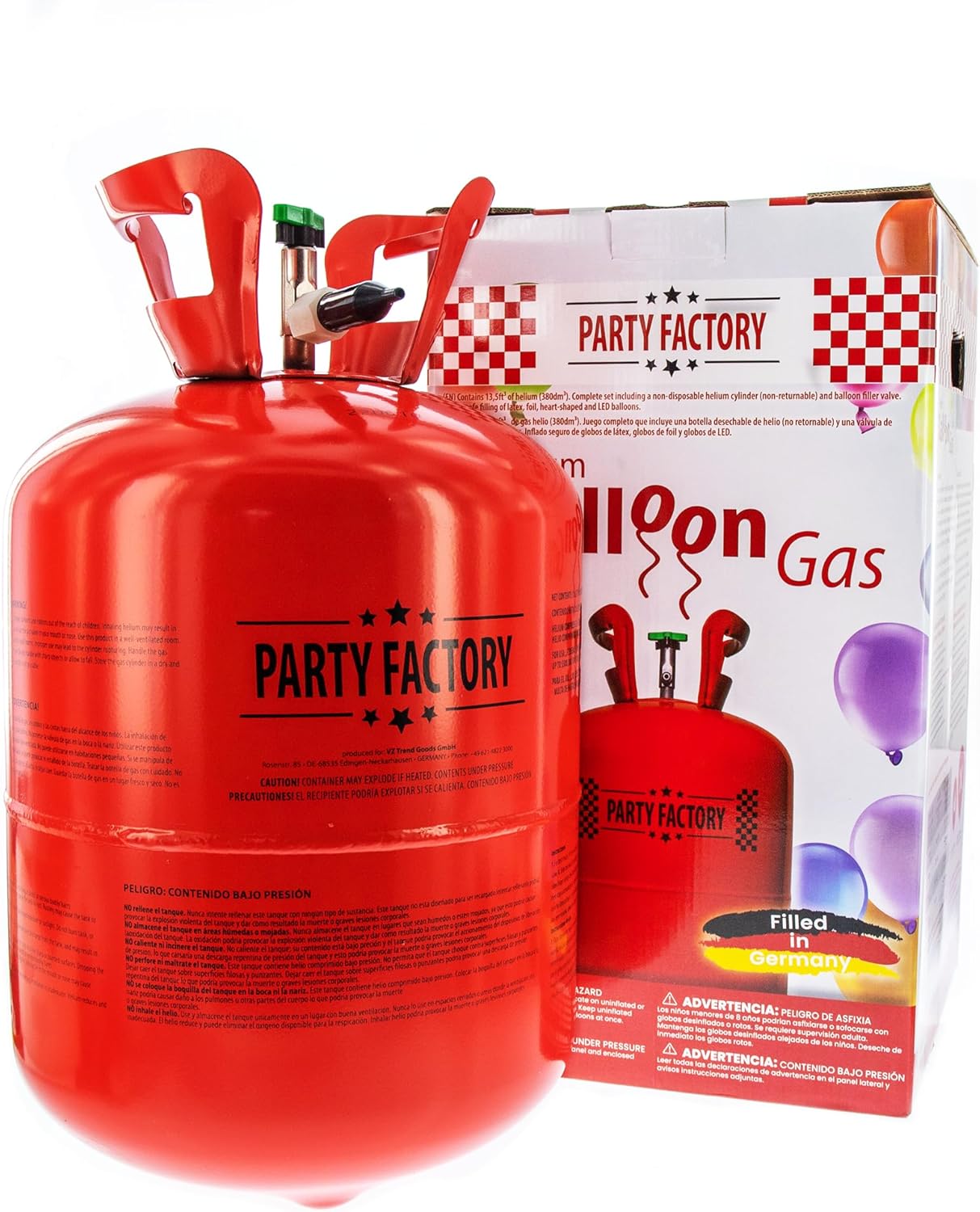 Party Factory Helium balloon gas for up to 50 balloons | helium bottle 14.1 cu gas filling foil balloons | party wedding