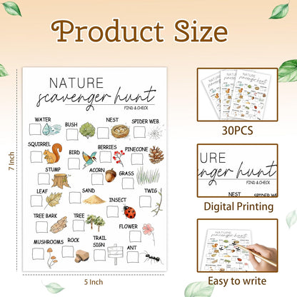 30Pcs Nature Scavenger Hunt Cards, Scavenger Hunt Cards Road Trip and Travel Activities, Spring Summer Holiday Party Supplies, Camping Games Outdoor Indoor Seek Activity-A03