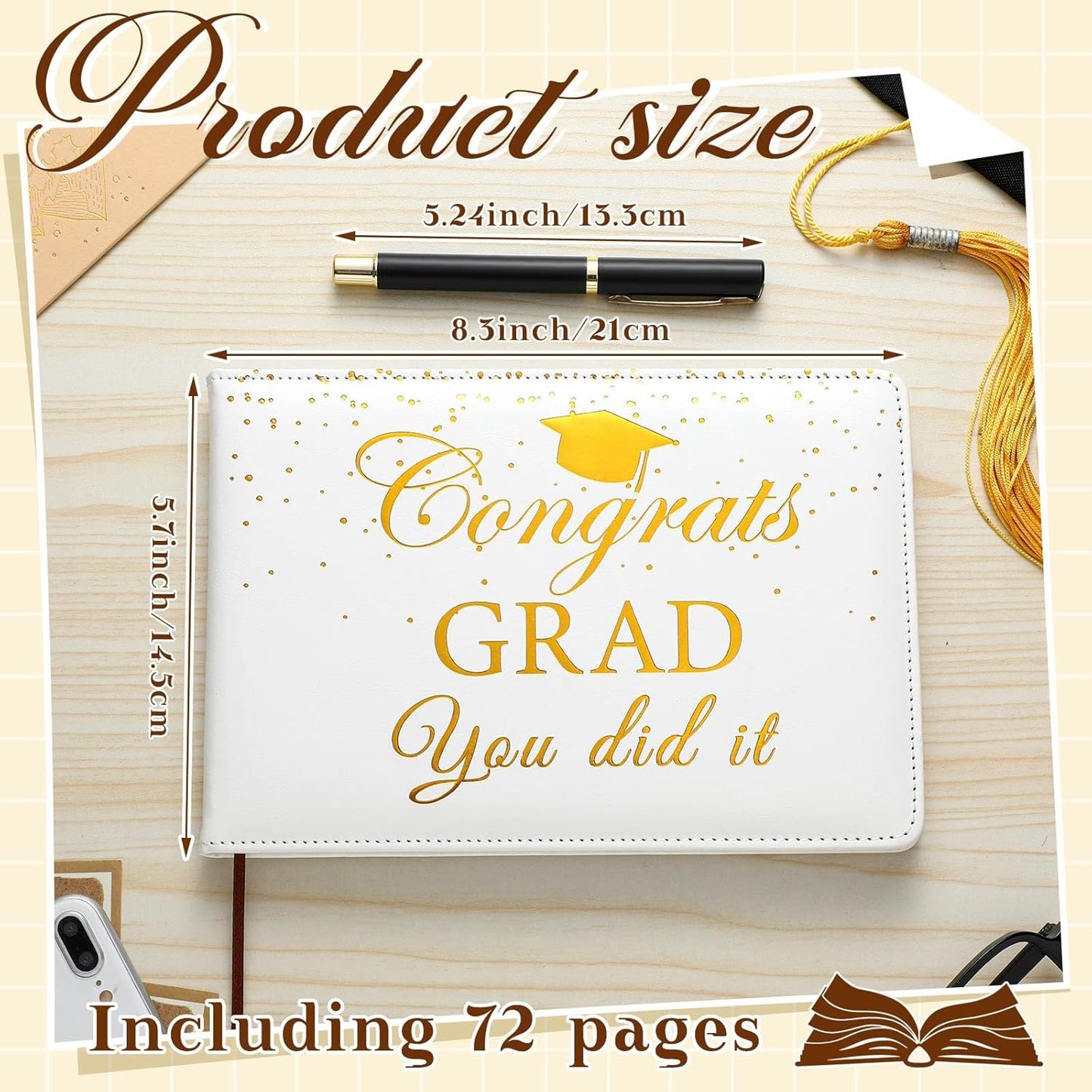 Frienda 2026 Graduation Guest Book Leather Guest Sign in Book with Pen Graduation Party Favors Congratulation Graduates Signature Books(Class of 2026,Black, Gold)