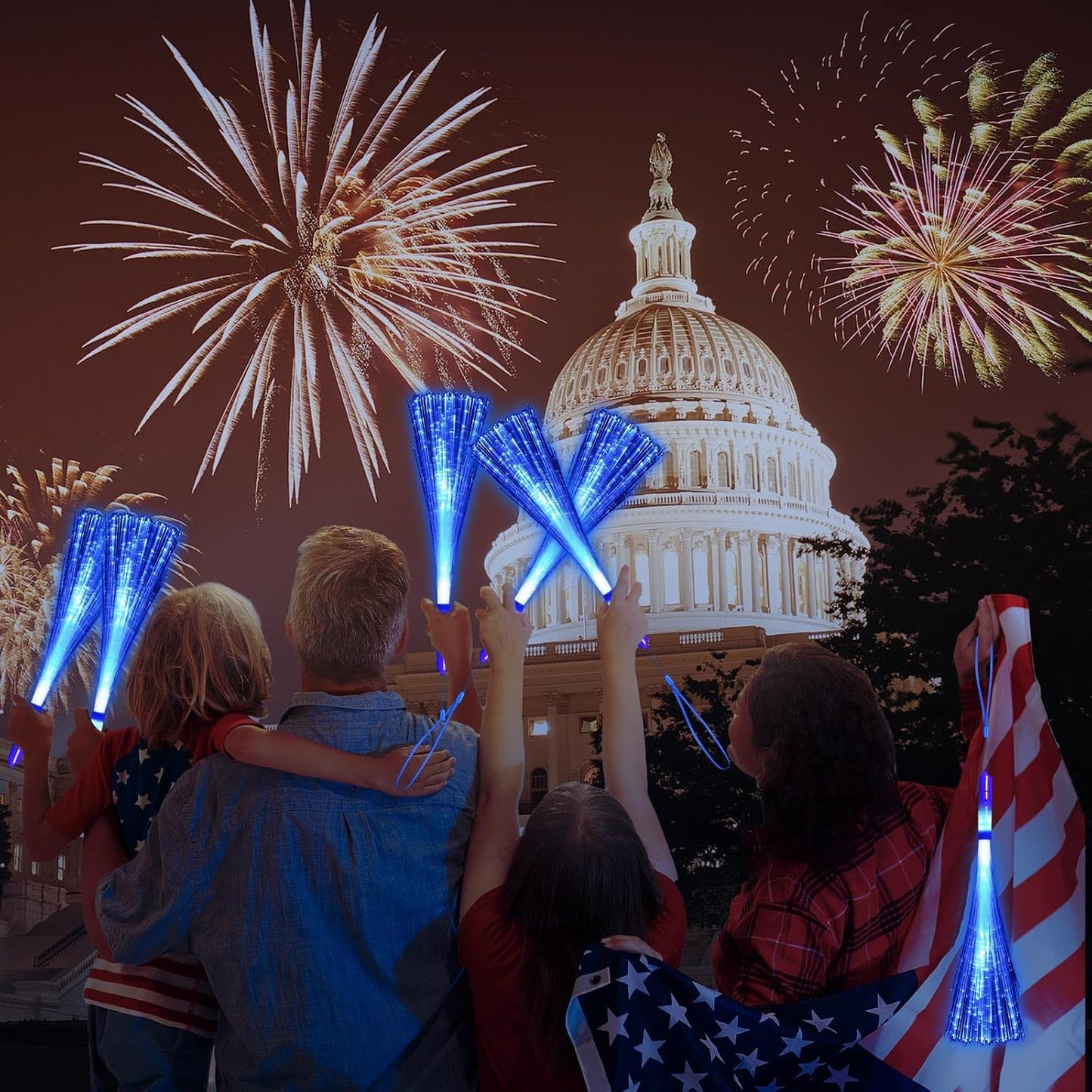 30 Pack Blue Fiber Optic Wands Glow Fiber Wands Bulk LED Light Up Wands with 3 Flashing Modes LED Flashing Sticks for July 4th Halloween Christmas Wedding Birthday Carnival Bachelor Party