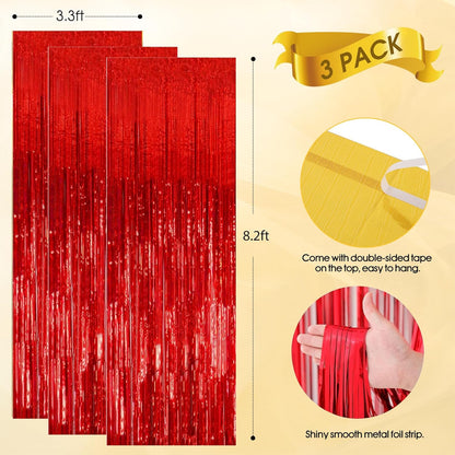 Birthday Party Decorations: 3 Pack 3.3 x 9.9 ft Gold Foil Fringe Curtains Party Supplies, Tinsel Curtain Backdrop for Parties/Birthday/Photo Booth