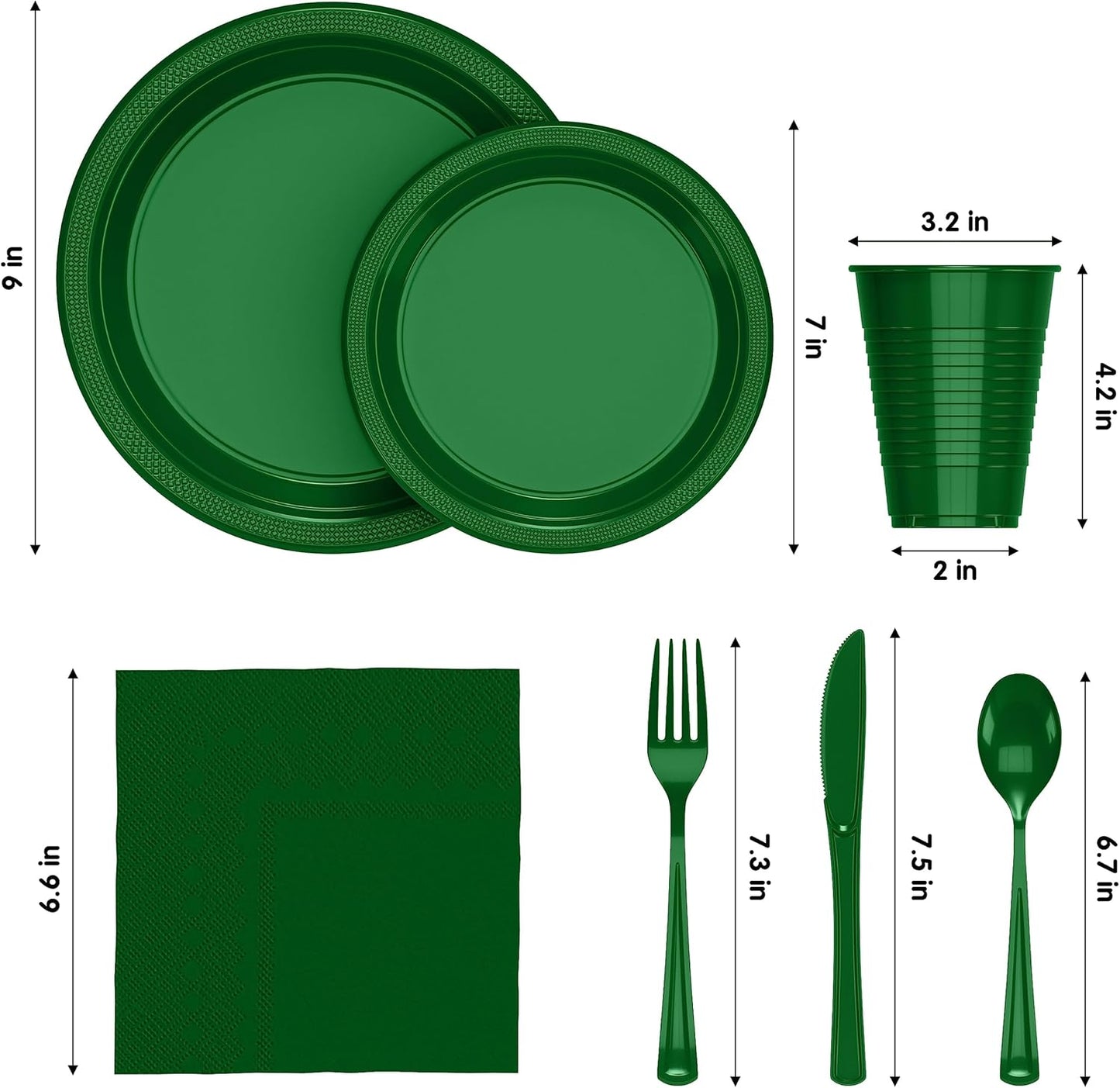 350 Pcs Black Plastic Plates For Party, Black Disposable Plates Set, 50 Of Each 9" Dinner Plate Set, 7" Dessert Plate, Cups, Napkins & Cutlery Plastic Dinnerware Set Exquisite