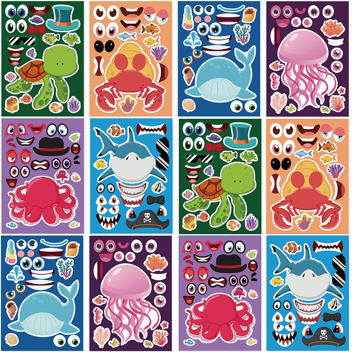 24 Sheets 8.27''×5.9'' Make Your Own Stickers for Kids Toddlers, Make a Face Stickers Mix and Match with Unicorns Dinosaur Horse and Sea Animals for Kids Party Favors Activities