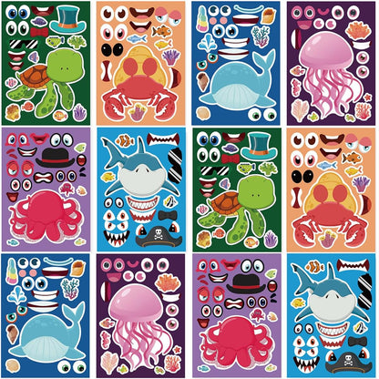 24 Sheets 8.27''×5.9'' Make Your Own Stickers for Kids Toddlers, Make a Face Stickers Mix and Match with Unicorns Dinosaur Horse and Sea Animals for Kids Party Favors Activities