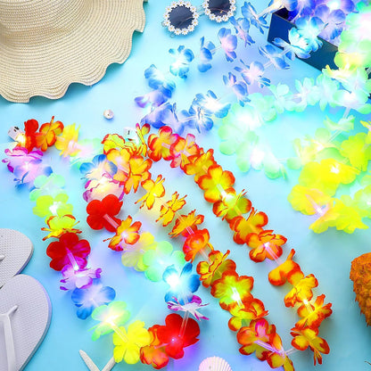 Giegxin 12 Pcs LED Hawaiian Lei Light up Flower Lei Tropical Glow Necklaces Lighted Lei Artificial Rainbow Lei for Kid Adult Hawaii Luau Themed Party Carnival Beach Wedding Masquerade (Multicolor)