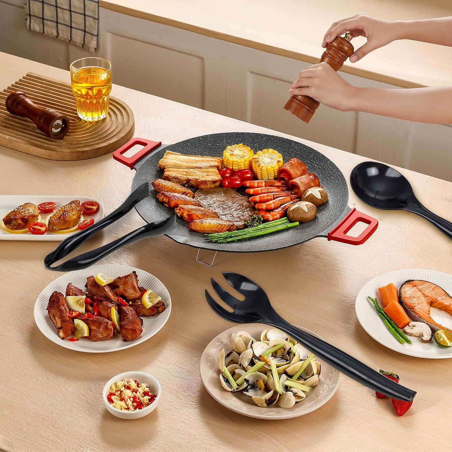 Supernal 72pcs Plastic Serving Utensils Heavy Duty Disposable Serving Tongs Black Disposable Serving Set 10" Spoons 10" Forks 6" Tongs Each 24pcs