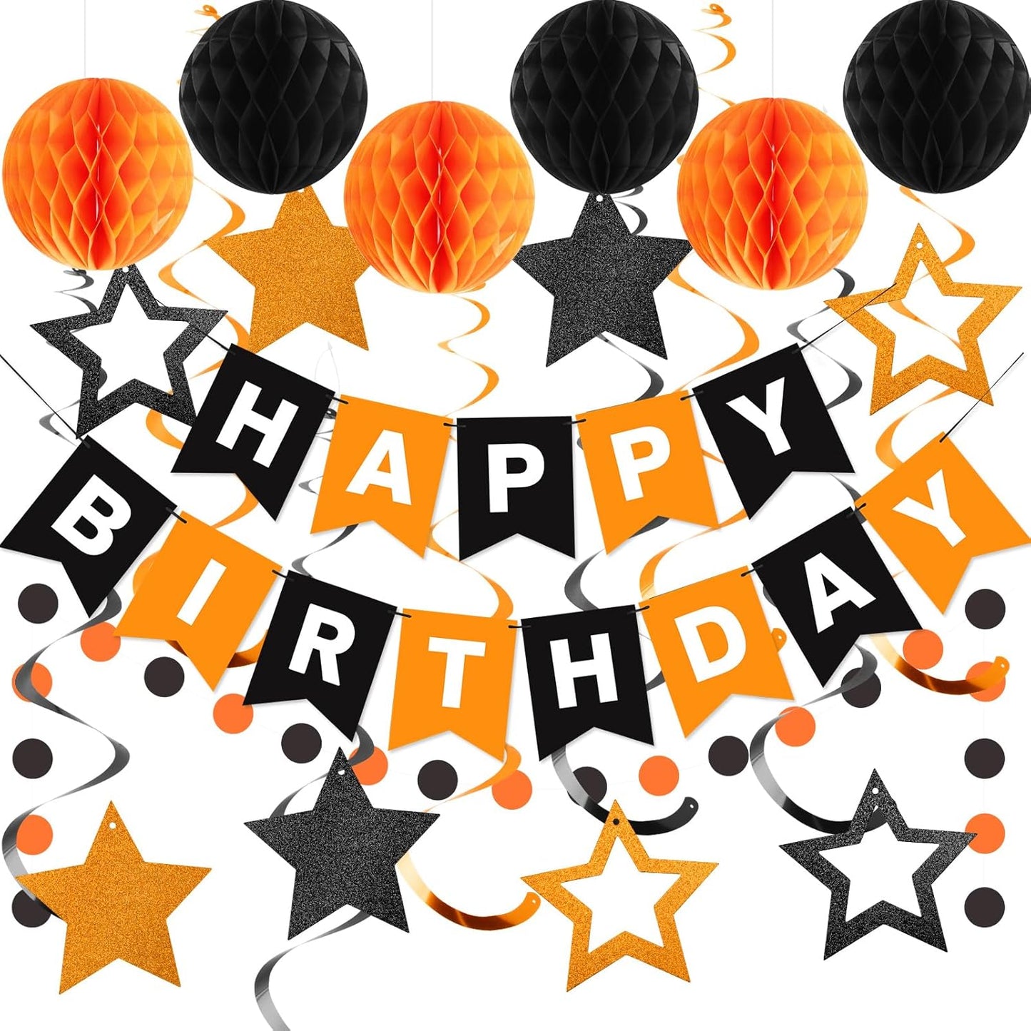 meowtastic Birthday Decorations, Happy Birthday Banner with Honeycomb Balls, Stars Hanging Swirl Streamers, Circle Dots Garland, Happy Birthday Party Decorations for Women Men Boys Girls (Blue)