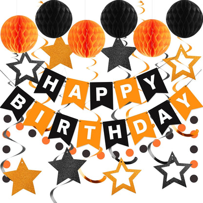 meowtastic Birthday Decorations, Happy Birthday Banner with Honeycomb Balls, Stars Hanging Swirl Streamers, Circle Dots Garland, Happy Birthday Party Decorations for Women Men Boys Girls (Blue)